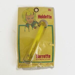 Vintage Tilco Holdette Barrette 4" Large Plastic‎ Yellow C-Clasp NOS 60s 70s Mod